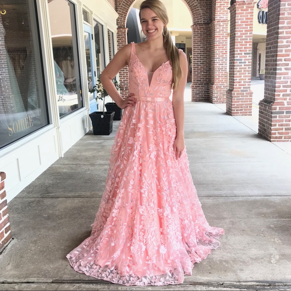 Light pink flowered formal dress